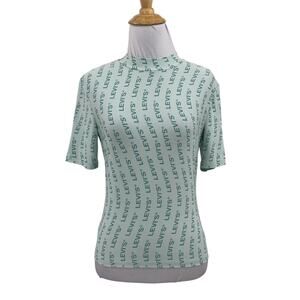 Levis T Shirt Women S Small Seamist Green Typography Graphic Second Skin Stretch